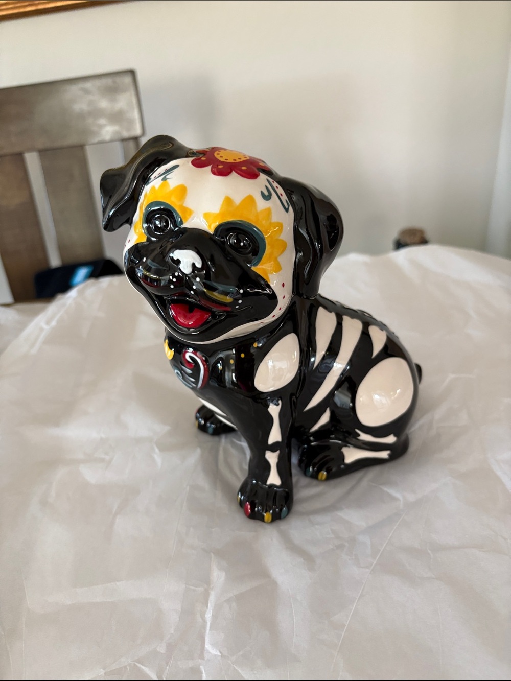 Blue Sky Clayworks Sugar Skull Pug Dog Figure Skeleton Halloween Day of the Dead